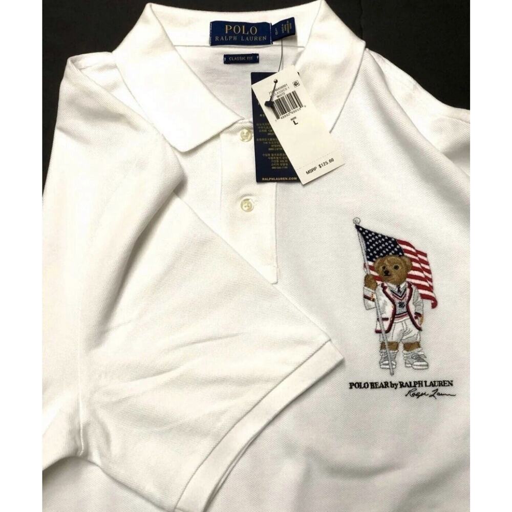 Polo Ralph Lauren Polo Bear American Flag Shirt Mens Size L Classic Fit Large - Picture 4 of 6